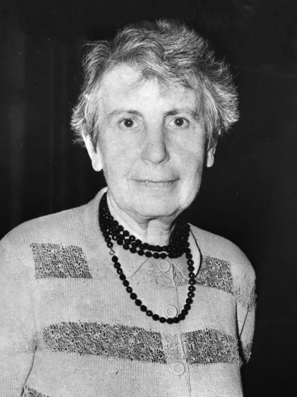 Historic female psychoanalyst portrait, black-and-white — child psychoanalysis reference for counselling training in Liverpool