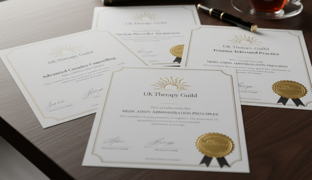 A photograph of UKTG Certificate examples